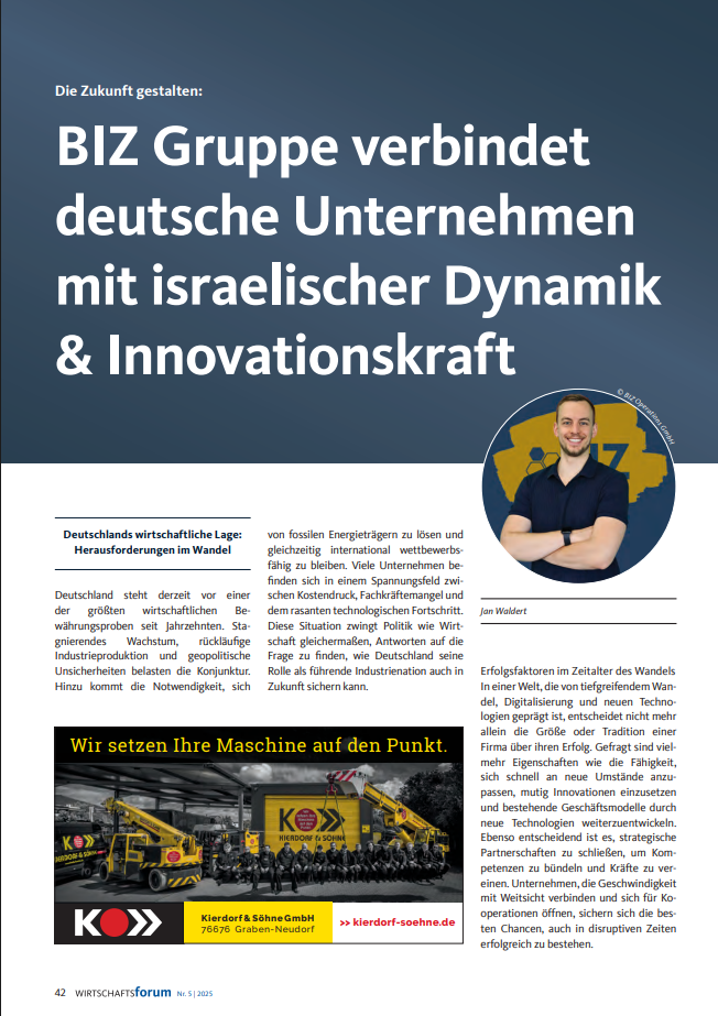 BIZ Gruppe verbindet deutsche Unternehmen mit israelischer Dynamik & Innovationskraft